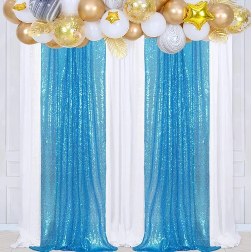 Vista 11 de Poise3EHome - Cortinas de lentejuelas con purpurina champagne, 2 piezas de 2 x 8 pies, paneles de purpurina para fiesta de Halloween, fiesta
