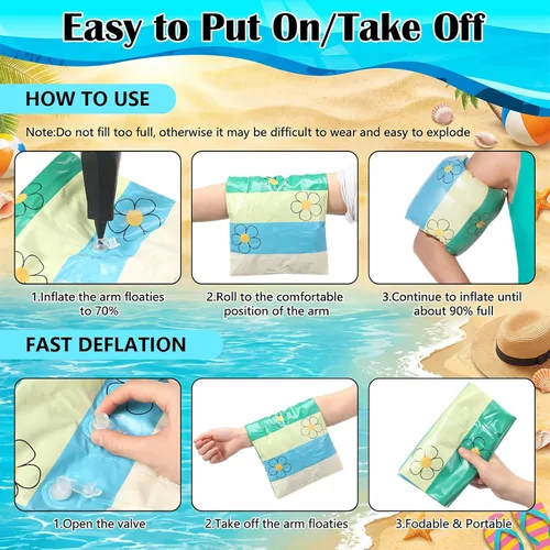 Vista 7 de JellyArch 2 piezas de flotadores de brazo PVC, bandas de brazo inflables a rayas, flotadores de piscina, mangas de flotación para niñas y niños