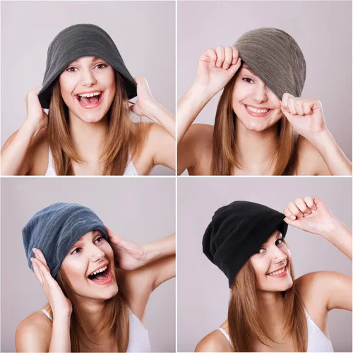 Vista 4 de Gorro holgado de 4 piezas, gorro para dormir, gorro de dormir holgado de punto con calavera para hombres y mujeres
