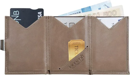 Vista 5 de Multiwallet con protección RFID con tarjetero con cierre a presión, Camello, Billetera triple