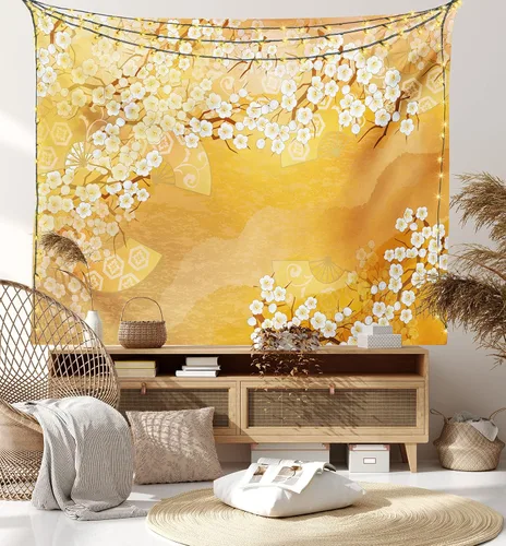 Vista 39 de Ambesonne Tapiz de hongos, atmósfera psicodélica, escena astral estrellada con motivos orientales trippy, decoración de tela para colgar en la pared