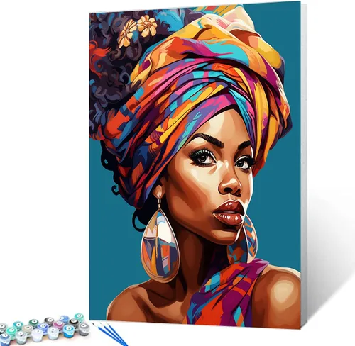 Vista 21 de Tucocoo Kit de pintura africana por números para niñas negras, lienzo de 16 x 20 pulgadas, pintura al óleo para niños, estudiantes, adultos