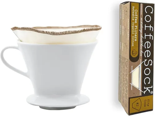 Vista 9 de CoffeeSock Filtros de café reutilizables, filtro de cono #6 y vertido (2 filtros), filtros de café de algodón natural orgánico fabricados