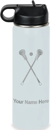 Vista 40 de LaserGram Botella de agua personalizada, palitos de lacrosse, acero inoxidable de doble pared aislada al vacío con popote superior, regalo grabado
