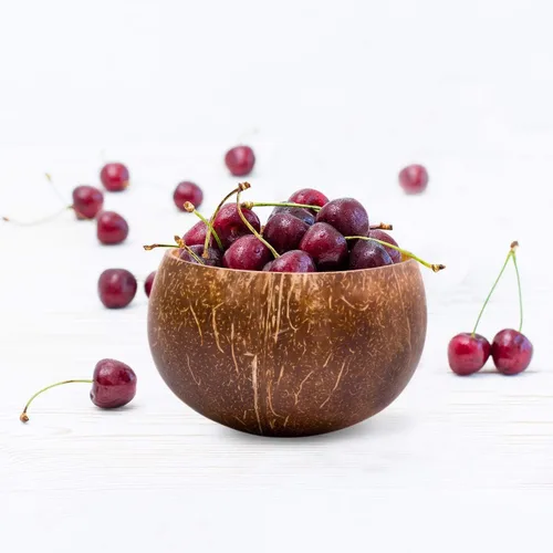Vista 3 de Rainforest Bowls 2 cuencos de coco pequeños ecológicos (crudo y original) con 2 tenedores de madera de coco, 100% natural, juego de cocina orgánico
