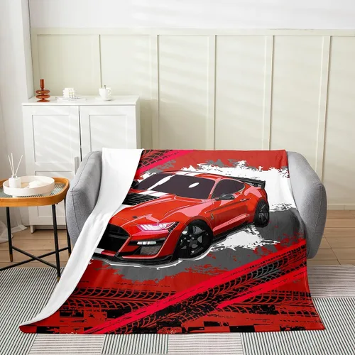 Vista 13 de Erosebridal Manta roja de coche de carreras para niños y adolescentes, manta fresca de coche de carreras de 40 x 50 pulgadas, manta de forro polar