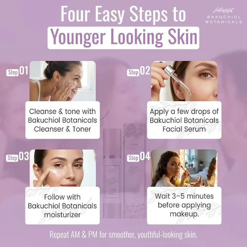 Vista 5 de Bakuchiol - Crema hidratante de 1.7 onzas, alternativa al retinol, ingredientes derivados de plantas naturales, bakuchiol y escualano, aloe, ácido