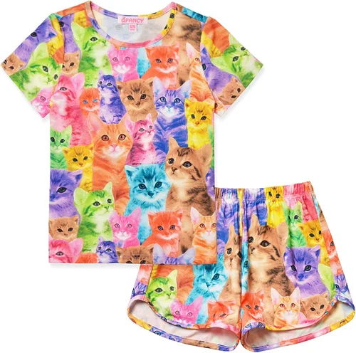 Vista 22 de QPANCY Pijamas de verano para niñas, conjuntos de pijamas de manga corta para dormir de verano