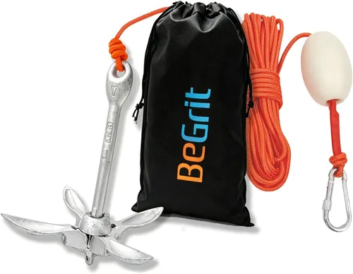 Vista 10 de BeGrit Ancla de kayak Anclaje de barco pequeño Anclaje marino plegable para pesca, kayak, tabla de remo, canoa, moto acuática, con bolsa de 1.5 lbs