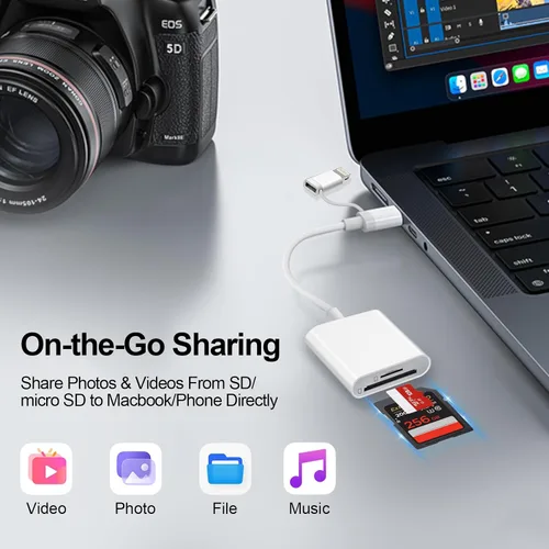 Vista 2 de Lector de tarjetas SD para iPhone, iPad Mac, USB C y Lightning Dual Connector Adaptador de cámara digital para iPhone, adaptador de tarjeta SD
