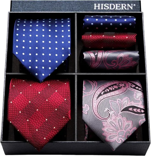 Vista 47 de HISDERN Juego de corbatas extralargas para hombre y pañuelo de bolsillo de 63 pulgadas, colección XL, caja de regalo, corbata, lote de 3