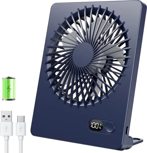Vista 10 de Zuvas Ventilador de escritorio con pilas, recargable de inclinación de 180°, ventilador personal plegable ultra silencioso, pequeño, portátil, de 3