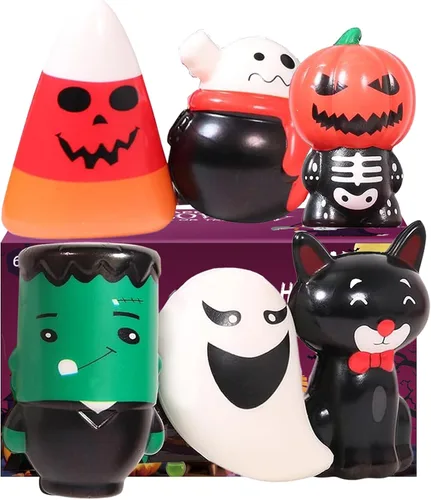 Vista 10 de Paquete de 6 juguetes esponjosos de Halloween, recuerdos de fiesta de crecimiento lento: calabaza, zombi, gato negro, momia, vampiro, fantasma bolsa