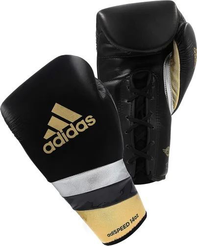 Vista 4 de adidas Guantes de boxeo Speed 500 Pro - Guantes de entrenamiento de cuero genuino para hombres y mujeres, bolsa pesada con cordones y guantes