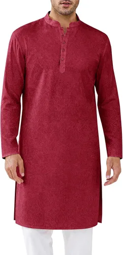 Vista 10 de Runcati Camisa Henley con textura Kurta Thobe para hombre Azul marino