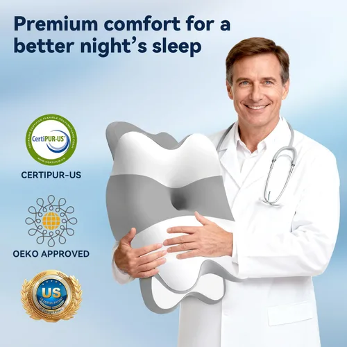Vista 5 de Almohada de apnea del sueño con alivio del dolor de cuello y ronquidos, almohada cervical ortopédica, almohada ergonómica de espuma viscoelástica