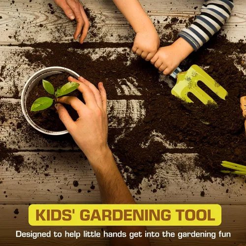 Vista 4 de Rugg Tenedor de mano de jardín para niños, mini herramienta de excavación de acero con mango de madera, herramienta de jardinería para niños