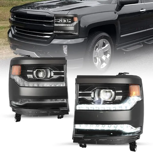 Vista 12 de JSBOYAT HID/Xenon para Chevy Silverado 1500 2016-2019 Conjunto de Faros Delanteros de Repuesto Proyector LED DRL Estilo OE de Fábrica Par Juego
