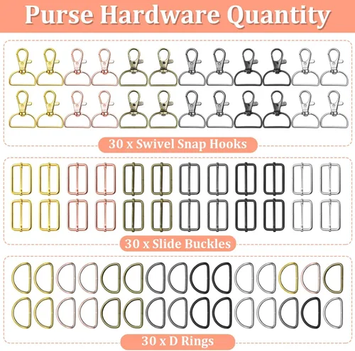 Vista 2 de Paxcoo Llavero a granel con llavero giratorio con gancho en D y hebillas deslizantes para bolso de mano, bolso, hardware y manualidades (1 pulgada)
