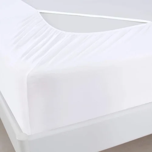 Vista 2 de Funda de somier, tamaño individual, falda de cama de 4 lados con envoltura Blanco