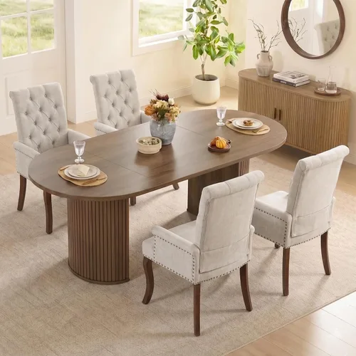 Vista 9 de SoarFlash Juego de mesa de cocina y sillas para 4, juego de mesa de comedor de 47 pulgadas para 4 personas con sillas tapizadas de terciopelo, juego