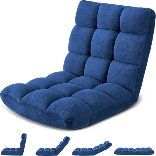 Vista 8 de Silla de Gaming Plegable para Suelo de 14 Posiciones Acolchada Ajustable Silla de Suelo Lazy Sofa con Algodón Transpirable y Terciopelo Amigable