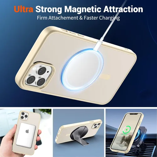 Vista 5 de SUPFINE Funda magnética para iPhone 11 Pro Max (compatible con MagSafe) (protección contra caídas de grado militar), delgada, translúcida mate, a