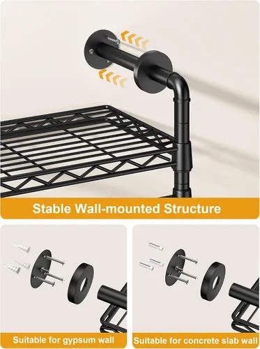 Vista 6 de ULIFHOME M6 - Perchero para montaje en pared, sistema de armario resistente con 8 estantes y 4 barras de suspensión, 68.5 pulgadas de ancho x 11.8