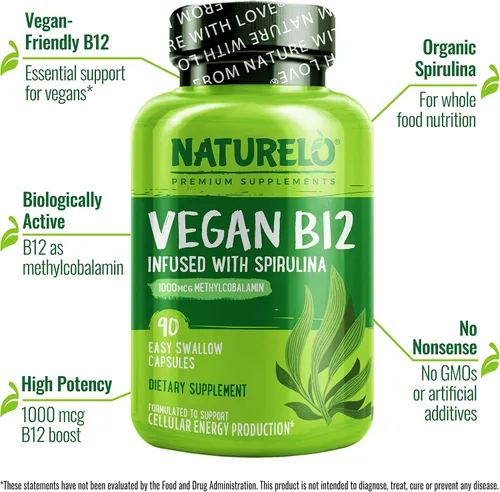 Vista 8 de NATURELO Vitamina D - A base de plantas de liquen - 180 mini cápsulas, vegano B12, 1000 mcg de metilcobalamina - 90 cápsulas