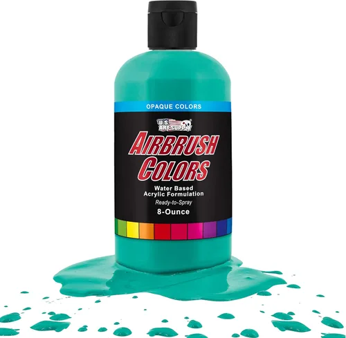 Vista 34 de U.S. Art Supply Pintura acrílica opaca para aerógrafo color azul aguamarina, botella de 1 onza, colores a base de agua no tóxicos de grado