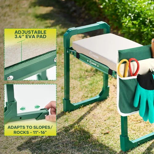 Vista 3 de Saker Rodillera y Asiento de Jardín Plegable con Patas Extensibles y Almohadilla Gruesa, Herramienta, Soporte de Trabajo Pesado para Adultos