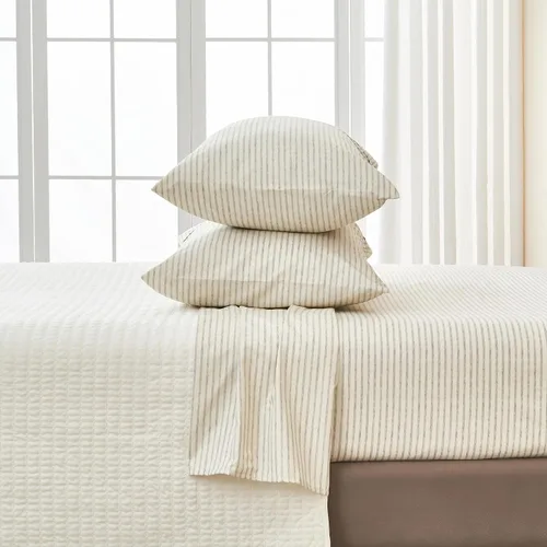 Vista 6 de Juego de sábanas de microfibra con rayas de 3 piezas tamaño individual - Sábanas y fundas de almohada de ropa de cama ultra suaves y cepilladas