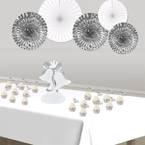 Vista 3 de Beistle Tissue Bell - Centro de mesa, 12 pulgadas, blanco/plateado