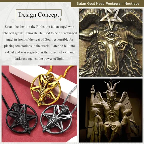 Vista 2 de FaithHeart Leviathan Satanic Brimstone Cross Necklace, Gold Plated Stainless Steel Satan Church Jewelry, Alchemical Symbol for Brimstone Pendant
