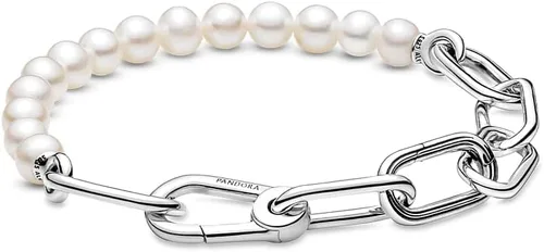 Vista 2 de Pandora ME - Pulsera de perlas cultivadas de agua dulce tratada Pulsera de perlas para mujer Cuenta con 2 conectores Regalo para ella Plata