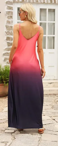 Vista 6 de Supnier - Vestido de verano largo para mujer, diseño con tirantes delgados, bolsillos, estampado floral, uso informal, estilo bohemio