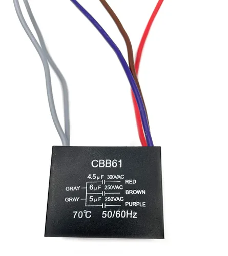Vista 7 de Nuevo condensador de ventilador de techo CBB61 4.5uf + 6uf + 5uf 5 cables 250V