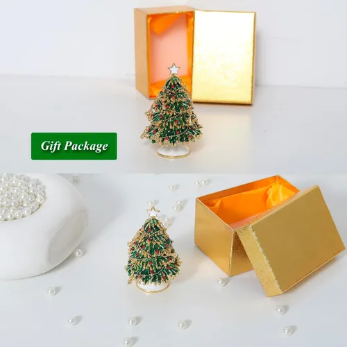 Vista 4 de LONGSHENG - SINCE 2001 - Verde pintado a mano esmaltado árbol de Navidad decorativo con bisagras joyería baratija caja regalo único