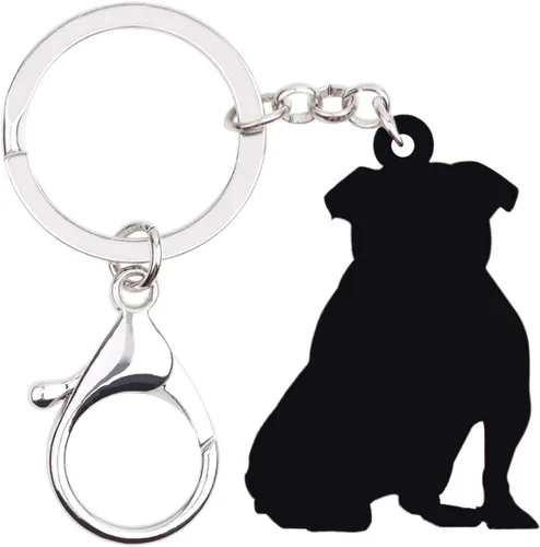 Vista 5 de BONSNY Llaveros de bulldog británico marrón acrílico, llavero para coche, bolsas, amantes de las mascotas, regalos de animales de perro