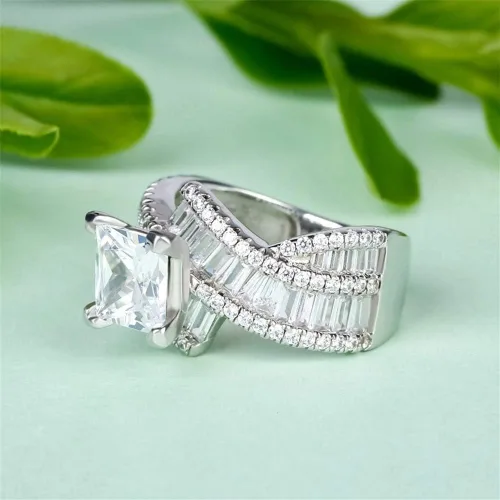 Vista 6 de Jeulia Anillos de compromiso de corte princesa de 2 quilates para mujer, plata de ley con diamante blanco, circonita cúbica, anillo de compromiso