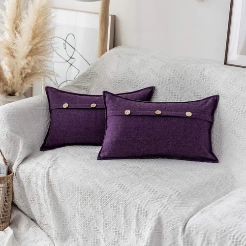 Vista 16 de Home Brilliant Juego de 2 fundas de almohada decorativas con botones, fundas de cojín de lino sintético texturizadas para cama, sofá, banco, 18 x 18