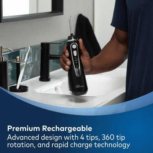 Vista 4 de Waterpik Irrigador dental avanzado inalámbrico para dientes, encías, aparatos ortopédicos, cuidado dental con bolsa de viaje y irrigador dental