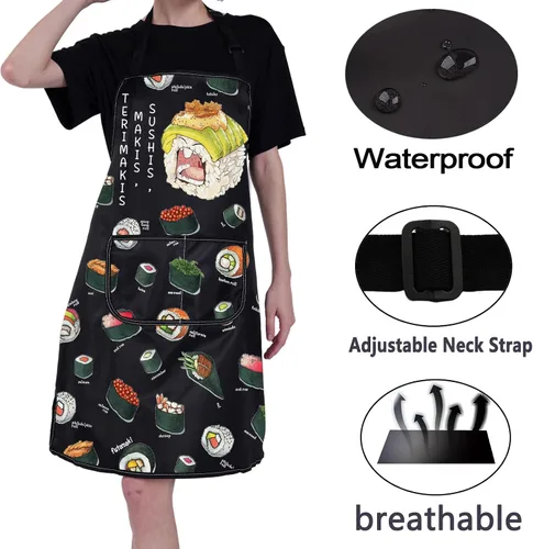 Vista 3 de CMNIM Delantales japoneses para sushi con bolsillos, para sushi, chef, para sushi, cocina, cocina japonesa, para regalar a los amantes del sushi
