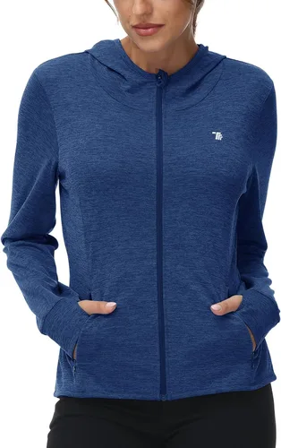 Vista 66 de TBMPOY Chaquetas con capucha y protección solar UPF 50+ para mujer, ligeras, de manga larga, para senderismo, exteriores, con cremallera completa