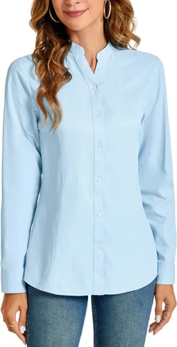 Vista 8 de Camisas básicas con botones para mujer, estilo ejecutivo informal, cuello, ropa de trabajo, camisa de vestir ajustada, blusa