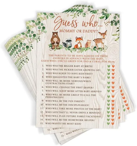 Vista 7 de Printed Party Predicciones y consejos para baby shower, animales del bosque, 50 tarjetas