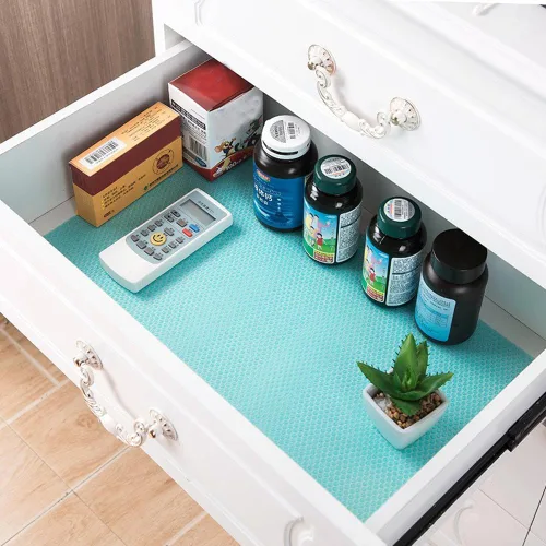 Vista 6 de Paquete de 10 alfombrillas para refrigerador, forros lavables para refrigerador, fáciles de limpiar, antideslizantes, sin BPA, colorido