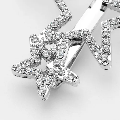 Vista 4 de 2 unids mujer plata estrella forma brillante Rhinestone cristal horquilla pelo clip aleación metal pasadores accesorios para el pelo para fiesta boda