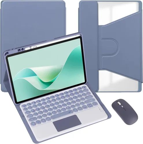 Vista 21 de Funda para tableta Samsung Galaxy Tab A8 de 10.5 pulgadas, teclado redondo inalámbrico desmontable Bluetooth, cubierta trasera transparente