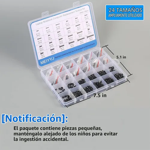 Vista 6 de Juego de tornillos para portátil de 720 piezas, kit de tornillos de repuesto para computadora, M1.4, M1.7, M2, M2.5, M3 cabeza plana avellanada 720